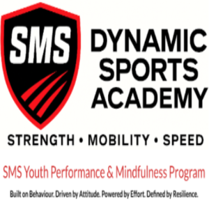 Logo of SMS Dynamic Sports Academy with a red and black shield design.